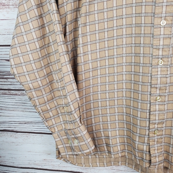 Burberry London Mens Large Tan Plaid Long Sleeve Button Down Dress Shirt    #128 - Picture 4 of 11
